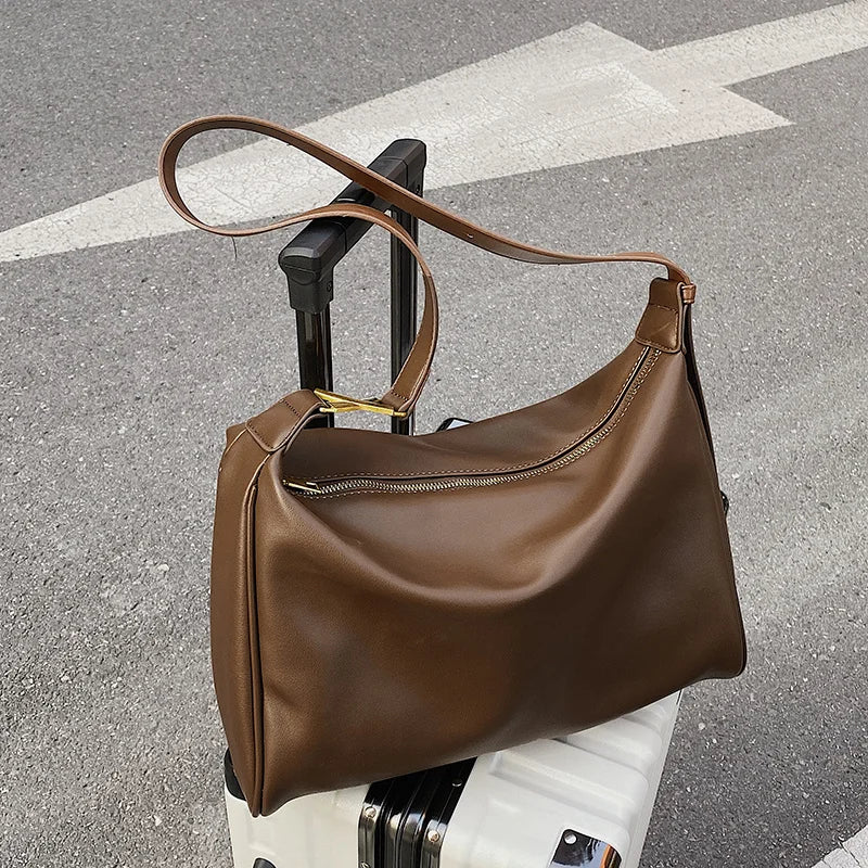 Vintage Brown Boston Shoulder Bags for Women Soft Leather Messenger Handbag