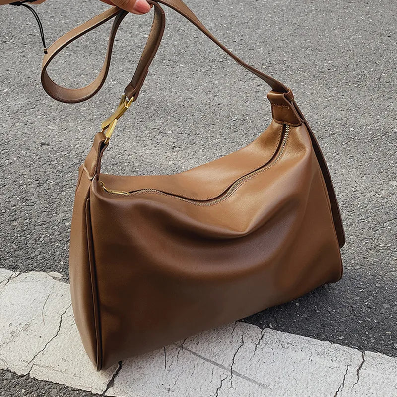 Vintage Brown Boston Shoulder Bags for Women Soft Leather Messenger Handbag
