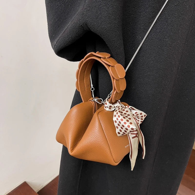Vintage Brown Crossbody Bag for Women Handbag High Fold Bags Sac Chains Shoulder