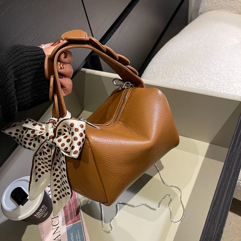 Vintage Brown Crossbody Bag for Women Handbag High Fold Bags Sac Chains Shoulder