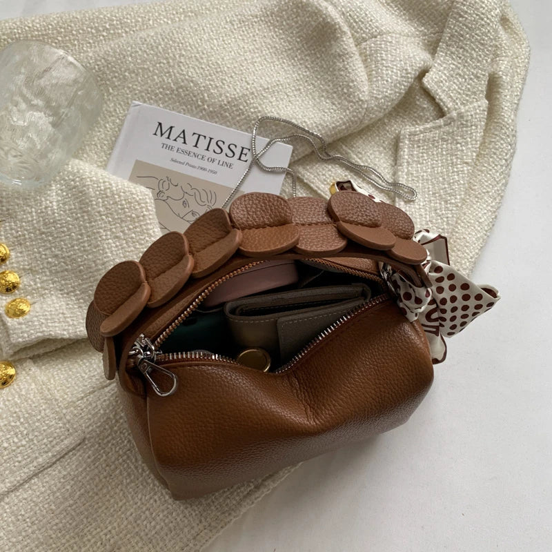 Vintage Brown Crossbody Bag for Women Handbag High Fold Bags Sac Chains Shoulder