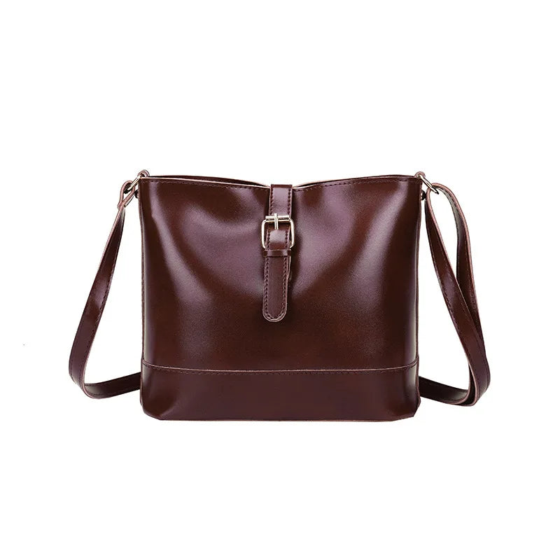Vintage Bucket Bag Women Messenger Leather Handbag Crossbody Ladies Tote