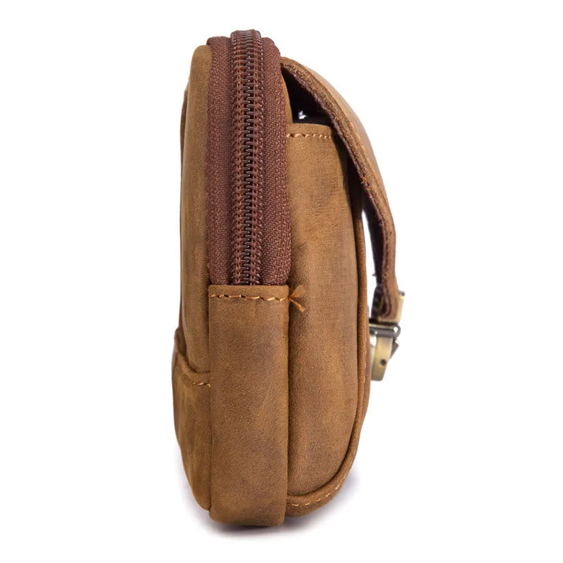 Vintage Leather Waist Pack On Belt Pouch Outdoor Phone Pouch