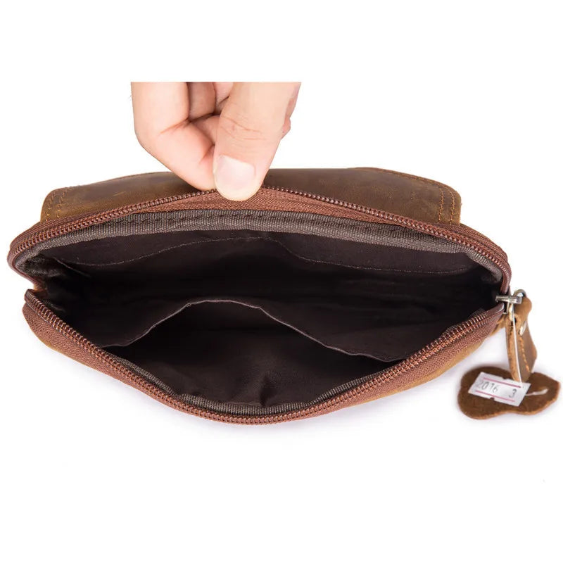Vintage Leather Waist Pack On Belt Pouch Outdoor Phone Pouch