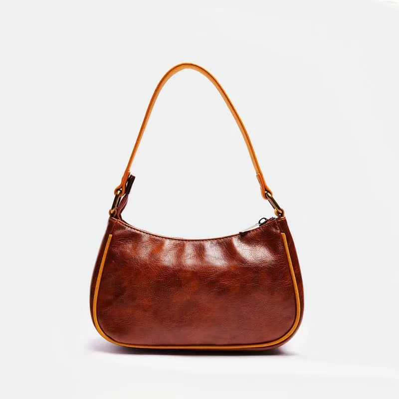 Vintage Butterfly Drawstring Handbag PU Leather Ladies Brown Underarm