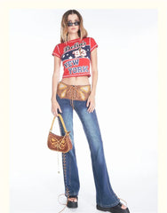 Vintage Butterfly Drawstring Handbag PU Leather Ladies Brown Underarm