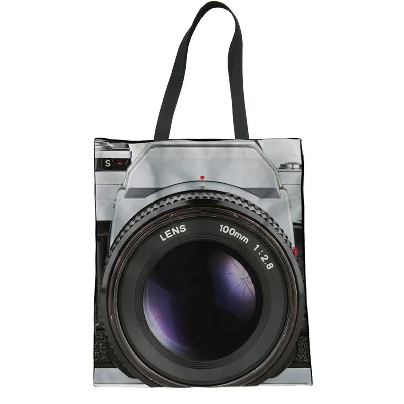 Vintage Camera 3D Printing Women Summer Beach Bags Ladies Linen Tote Bags