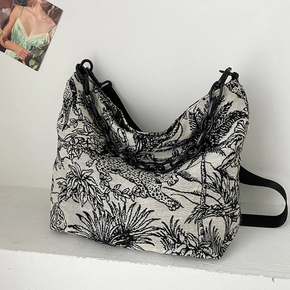 Vintage Embroidery Shoulder Messenger Bag Chain Large Capacity Handbag