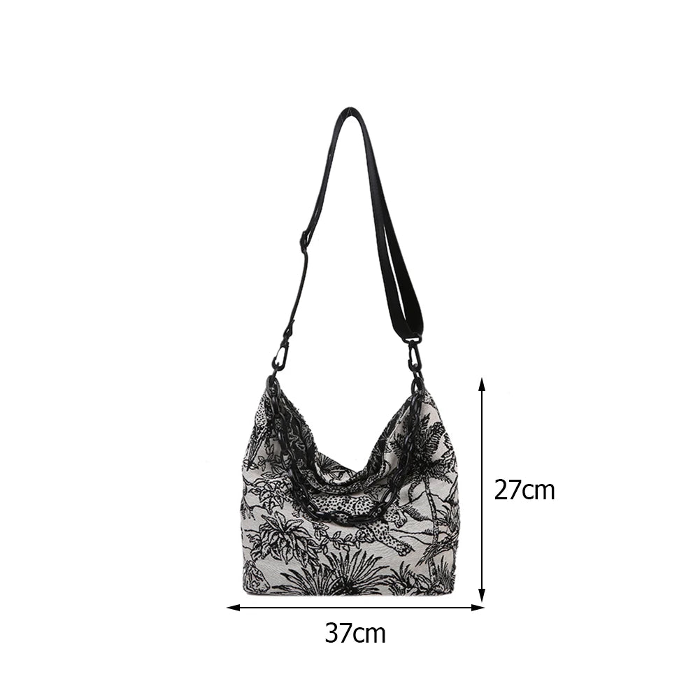 Vintage Embroidery Shoulder Messenger Bag Chain Large Capacity Handbag