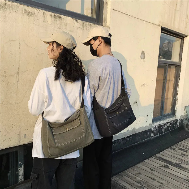 Vintage Canvas Tote Crossbody Bag Large Capacity Casual Women's Shoulder Bags