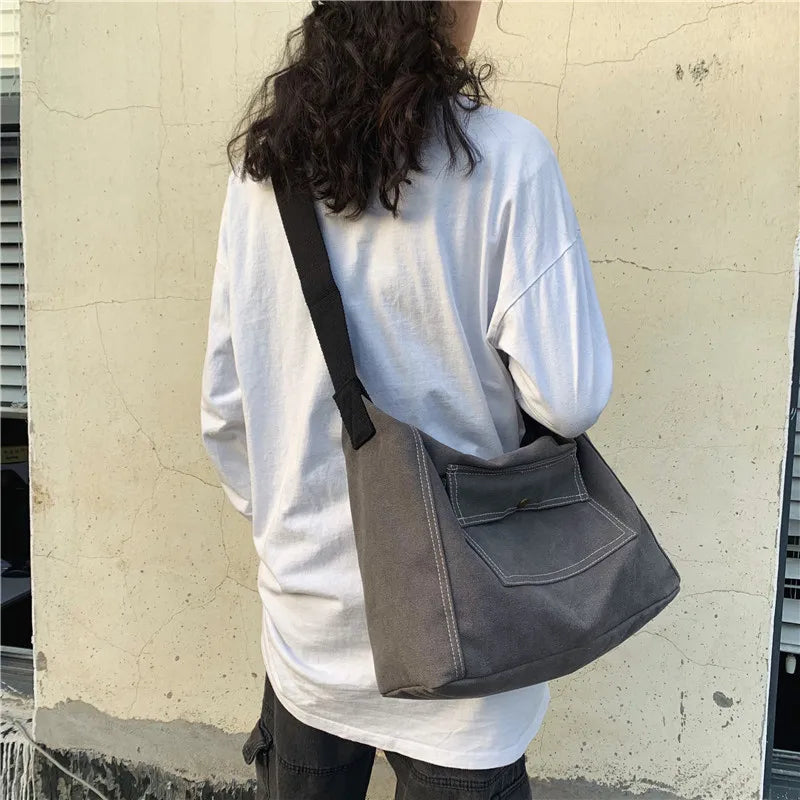 Vintage Canvas Tote Crossbody Bag Large Capacity Casual Women's Shoulder Bags