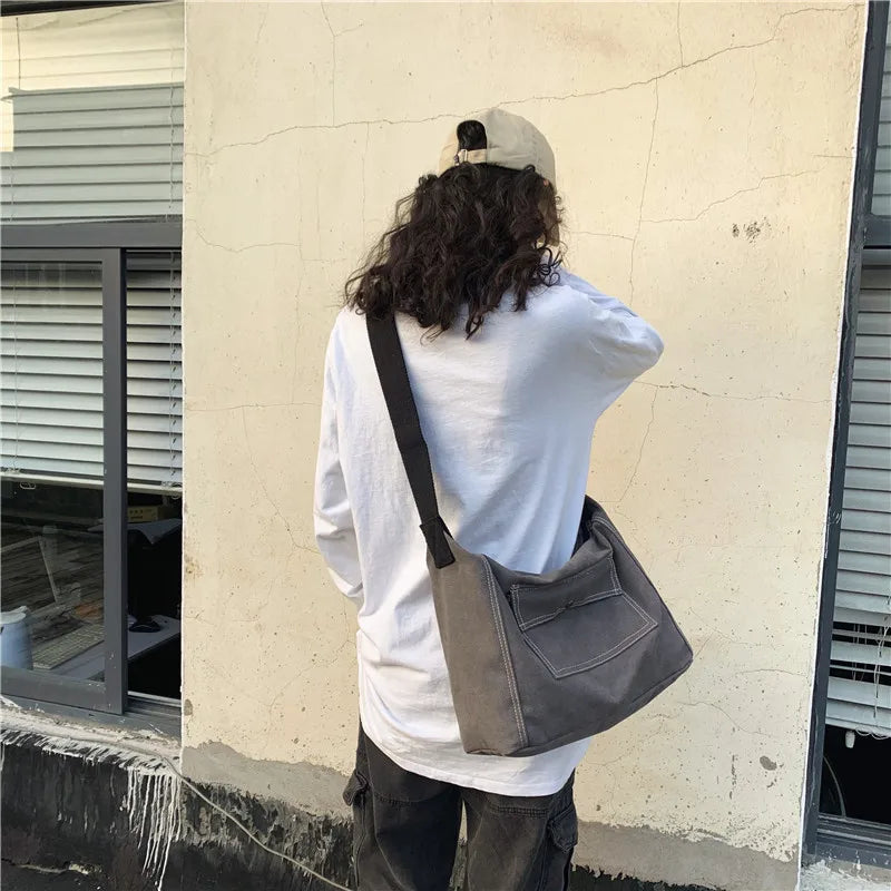 Vintage Canvas Tote Crossbody Bag Large Capacity Casual Women's Shoulder Bags