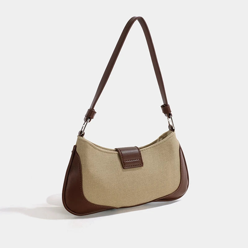 Vintage Canvas Shoulder Bag Ladies Stitching Pu Messenger Bag