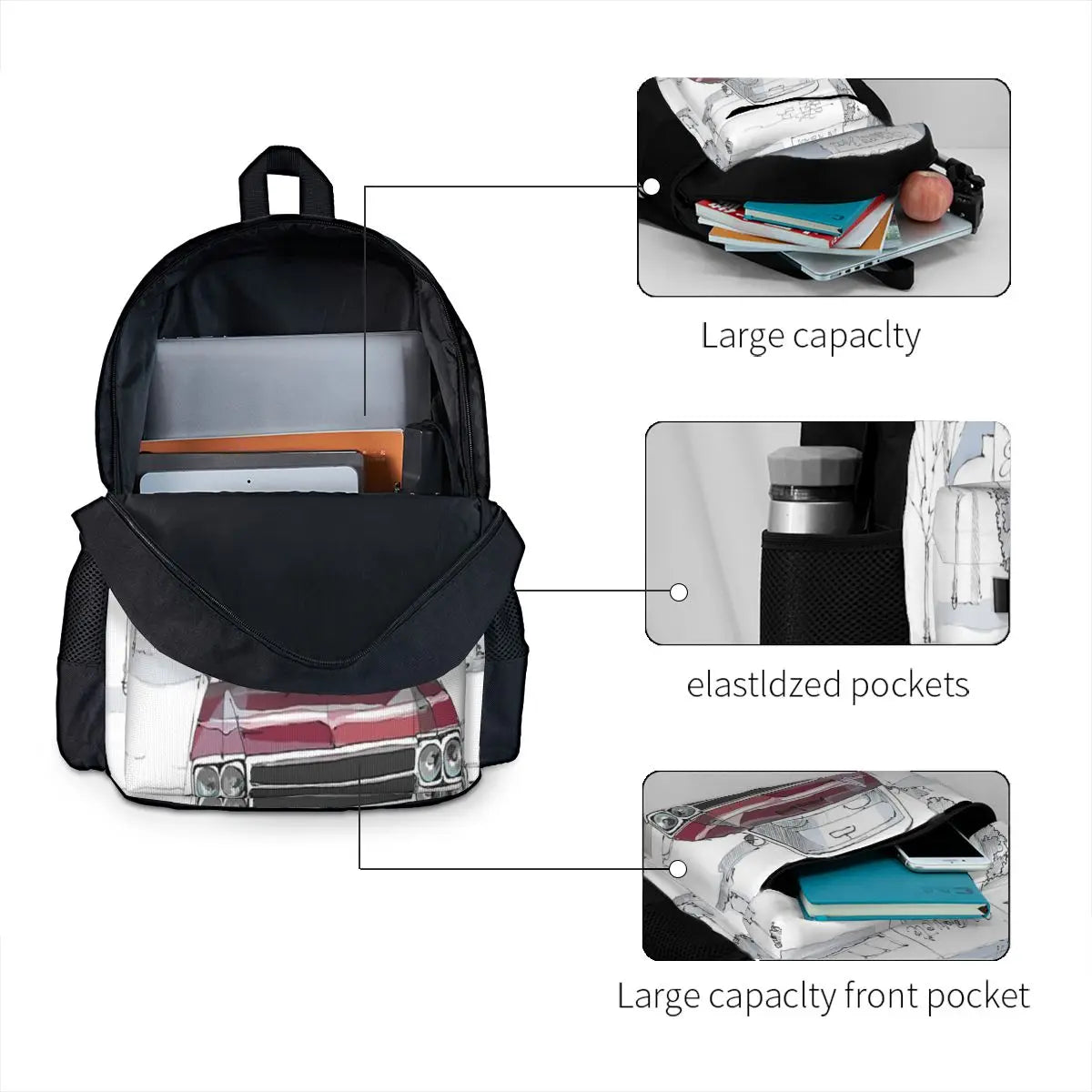 Vintage Car 90 Backpacks Men's Backpacks Bags For Women