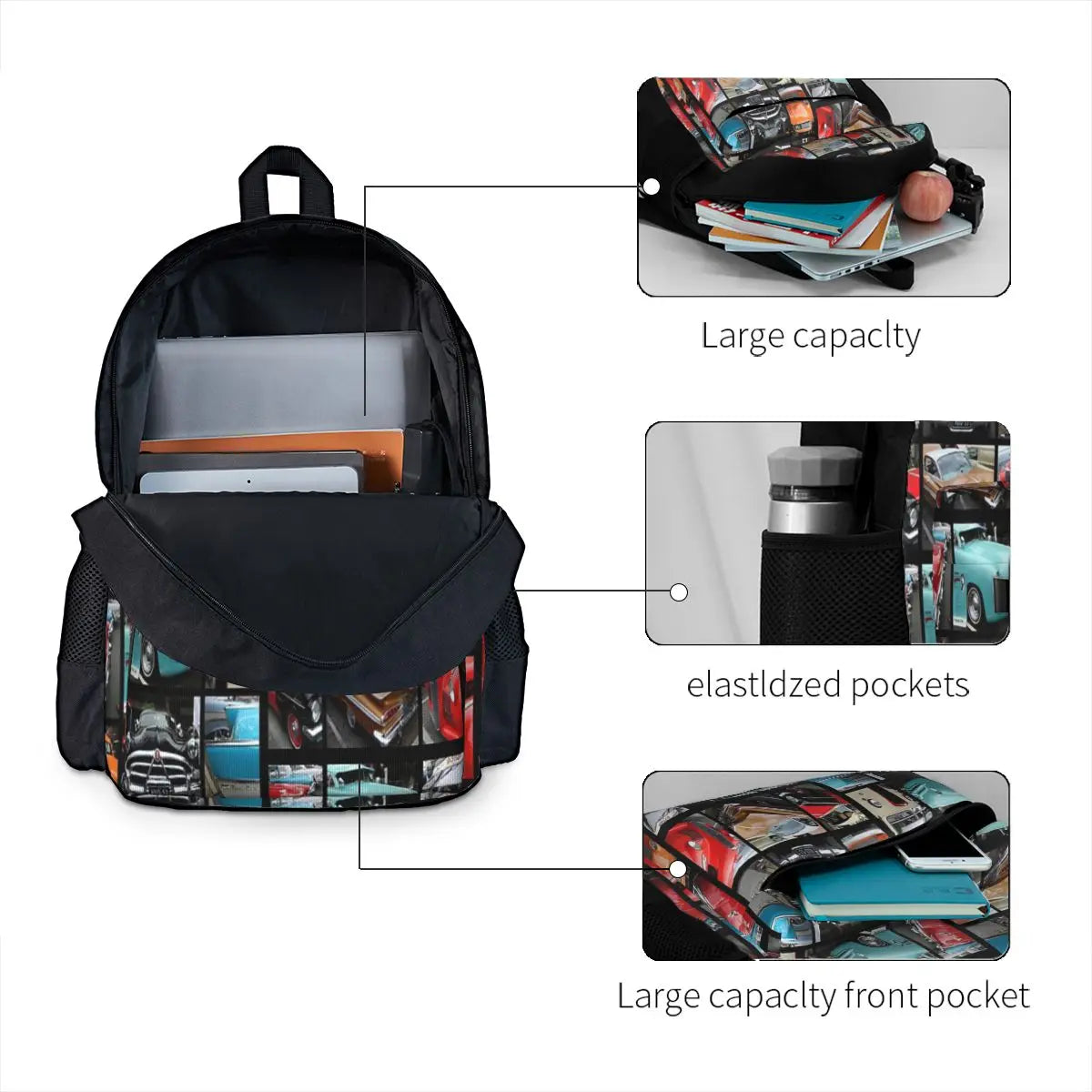 Vintage Car Collage Backpacks Men's Backpacks Bags For Women