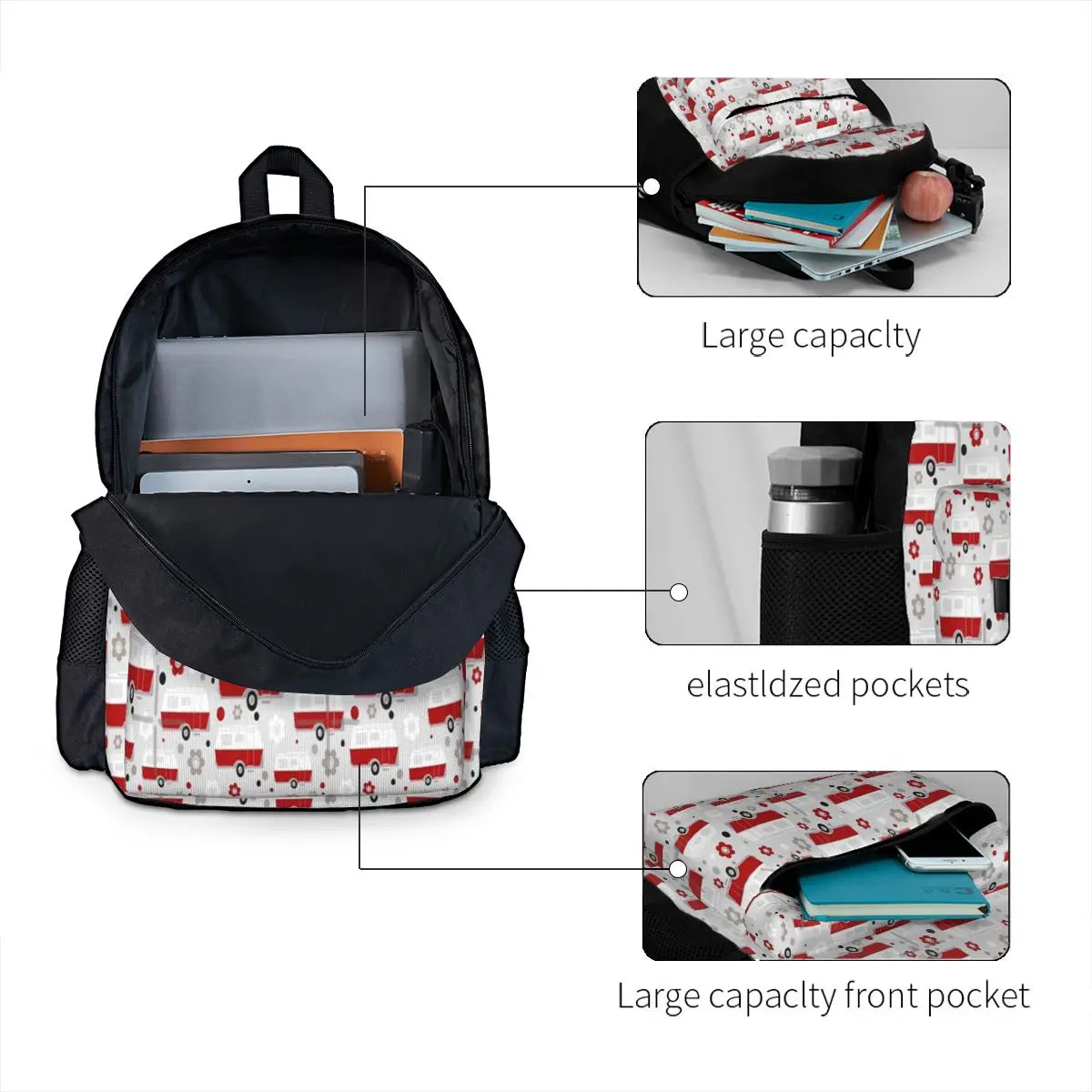 Vintage Caravan Red/Grey Backpacks Men's/Women's Bags