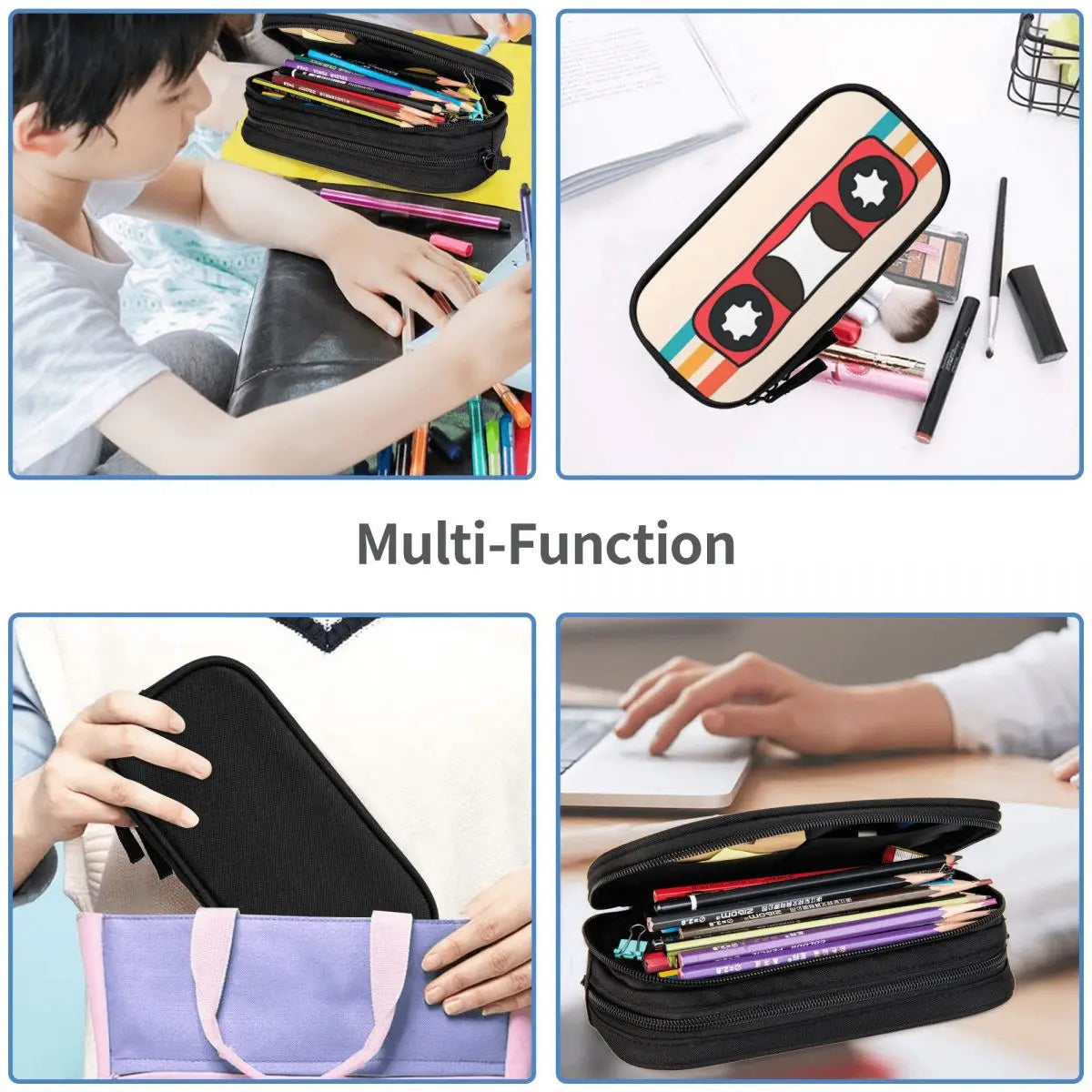 Vintage Anime Cassette Tape Zipper Pen Bag Student Stationery Gift