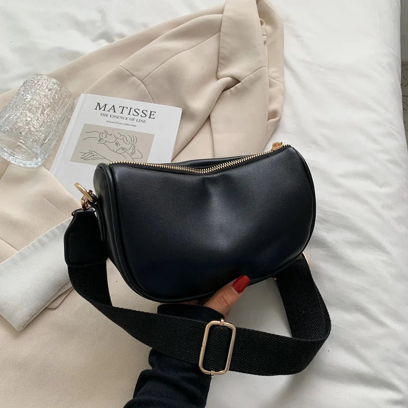 Vintage Casual Shoulder Bags Women PU Leather Half Moon Crossbody Bag