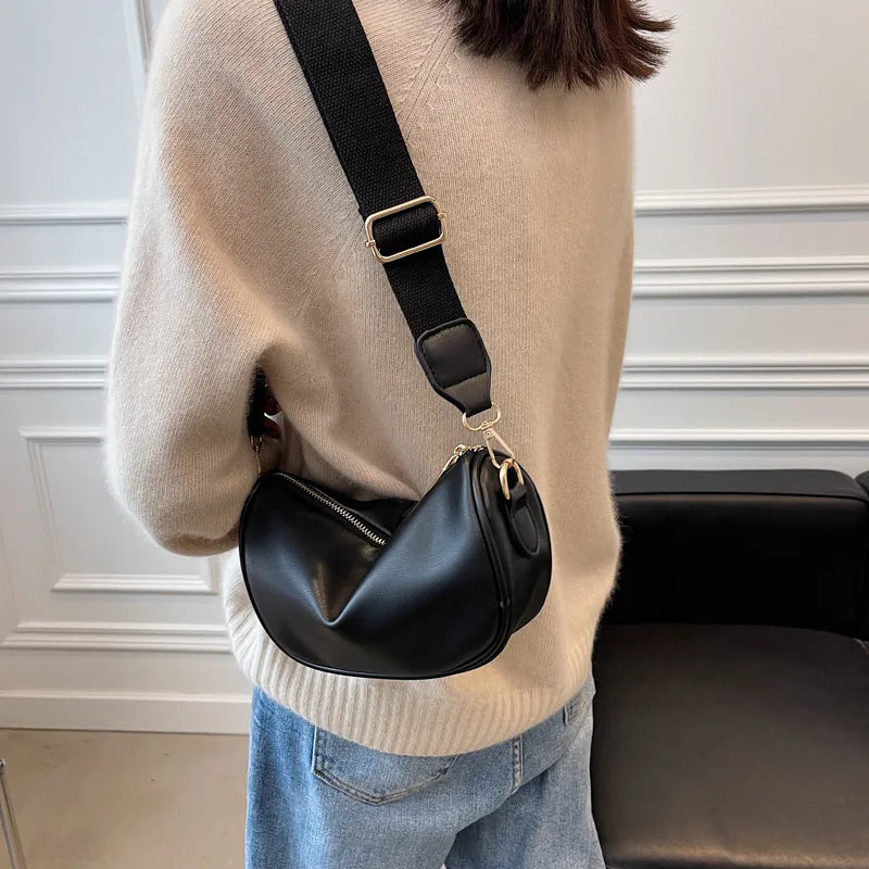 Vintage Casual Shoulder Bags Women PU Leather Half Moon Crossbody Bag