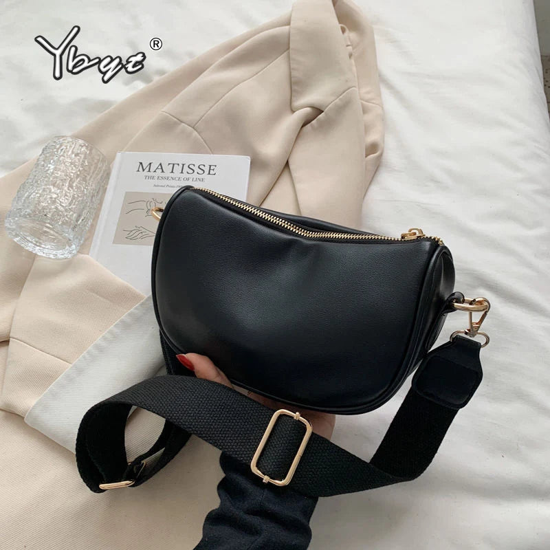 Vintage Casual Shoulder Bags Women PU Leather Half Moon Crossbody Bag