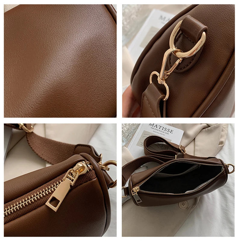 Vintage Casual Shoulder Bags Women PU Leather Half Moon Crossbody Bag