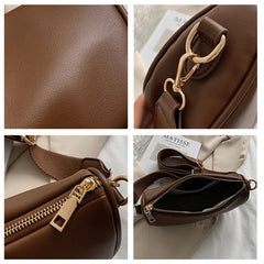 Vintage Casual Shoulder Bags Women PU Leather Half Moon Crossbody Bag