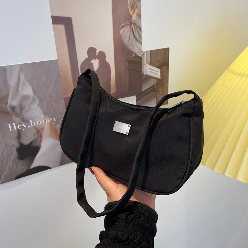 Vintage Nylon Shoulder Bag for Women Casual Underarm Ladies Purses