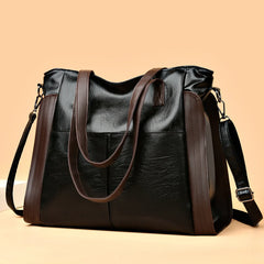 Vintage Casual Style Big Shoulder Bags for Women PU Leather Solid Tote Handbags