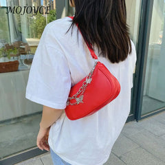 Vintage Casual Women Butterfly Double Chain PU Underarm Bag Small Handbag
