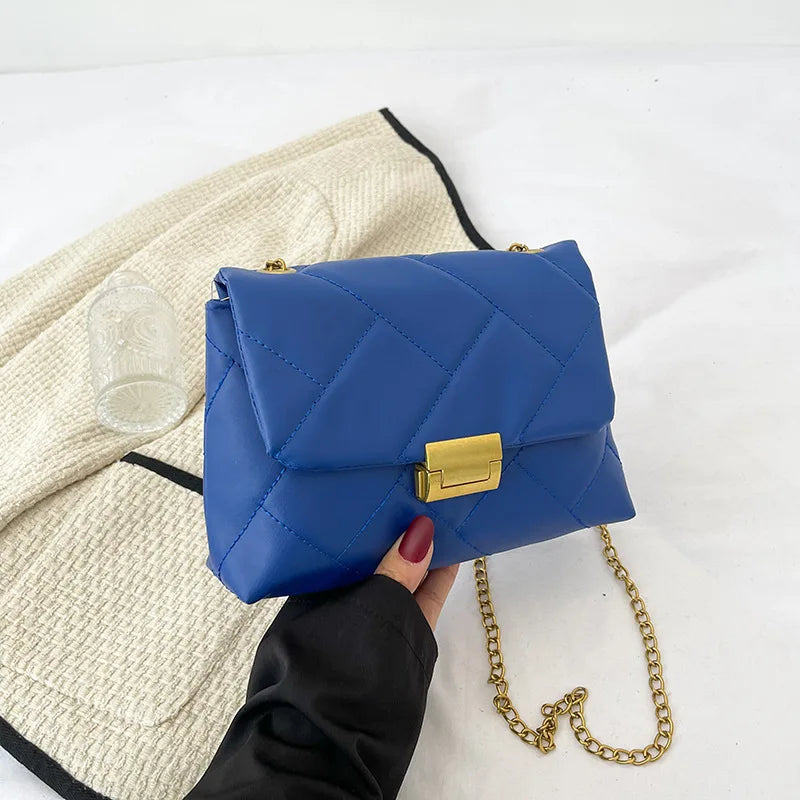 Vintage Chain Strap Shoulder Bag Plaid Crossbody Bags For Women