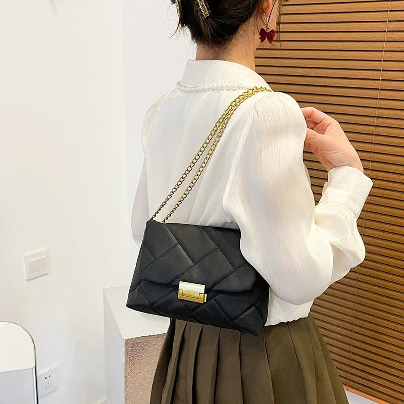 Vintage Chain Strap Shoulder Bag Plaid Crossbody Bags For Women