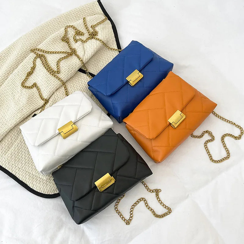 Vintage Chain Strap Shoulder Bag Plaid Crossbody Bags For Women