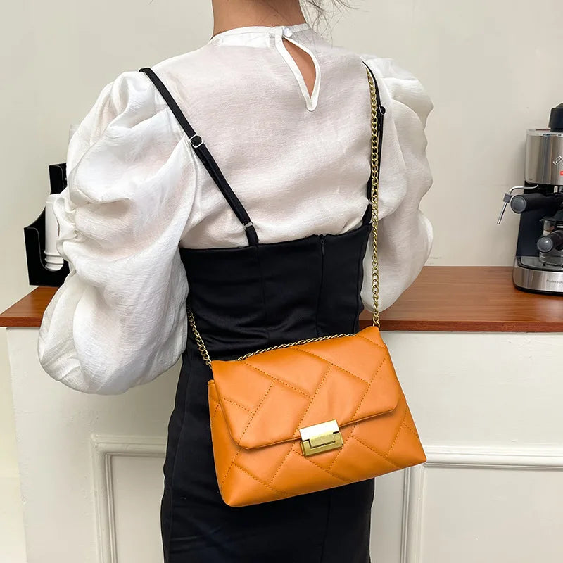 Vintage Chain Strap Shoulder Bag Plaid Crossbody Bags For Women