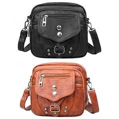 Vintage Crossbody Bag Multifunctional PU Leather Fanny Pack Anti-theft Zipper
