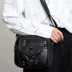 Vintage Chest Crossbody Bag PU Leather Phone Pouch Solid Shopper Anti-theft