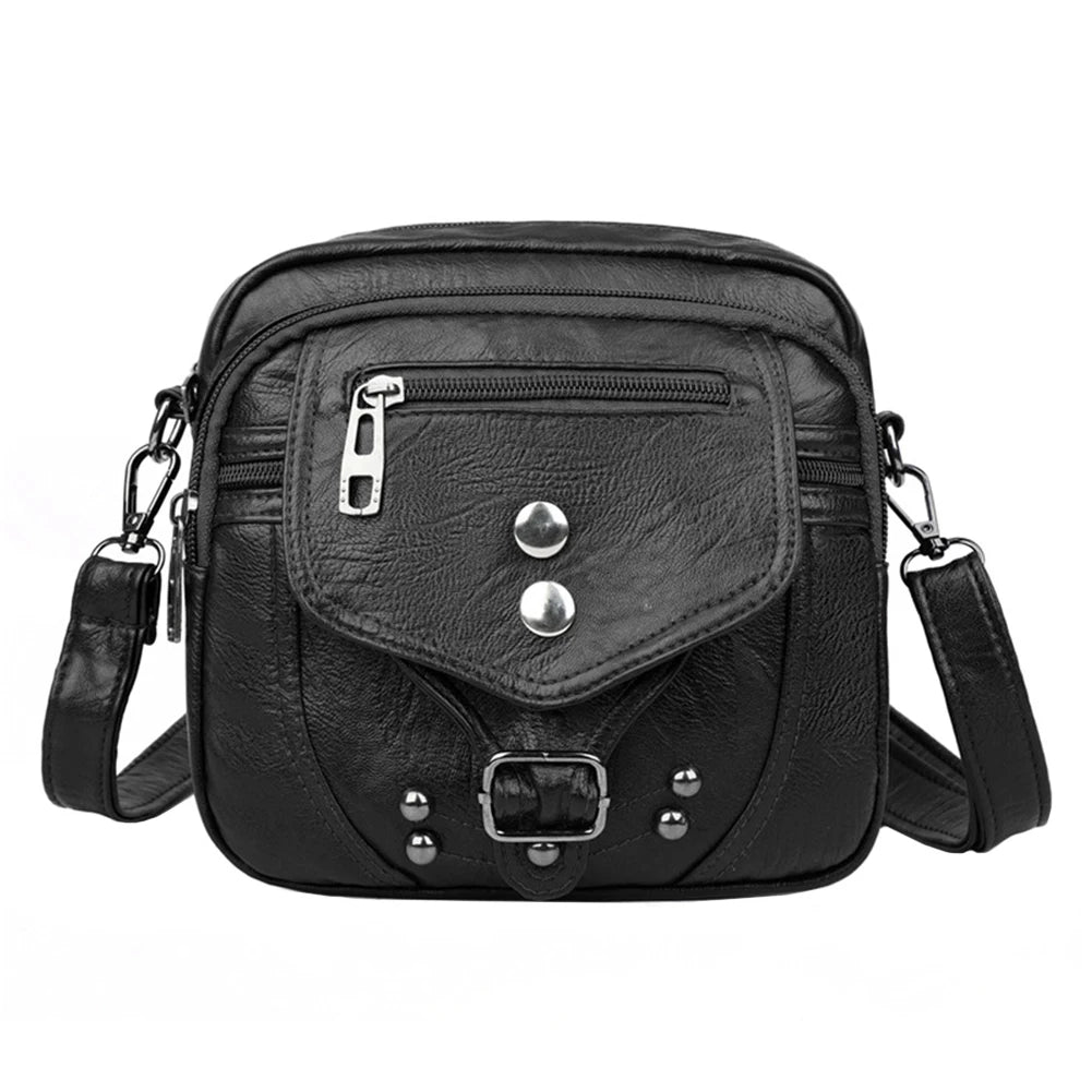 Vintage Chest Crossbody Bag PU Leather Phone Pouch Solid Shopper Anti-theft