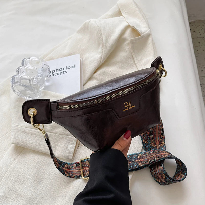 Vintage Chest Crossbody Bag PU Leather Shoulder Bag Dumpling Waist Bag