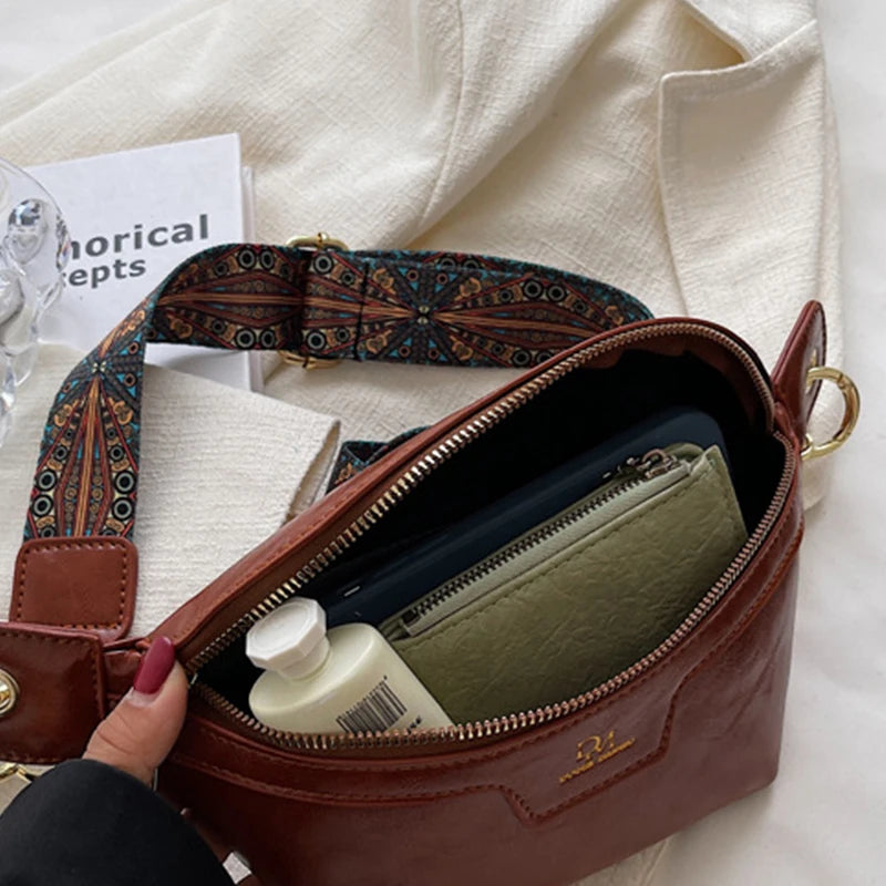 Vintage Chest Crossbody Bag PU Leather Shoulder Bag Dumpling Waist Bag