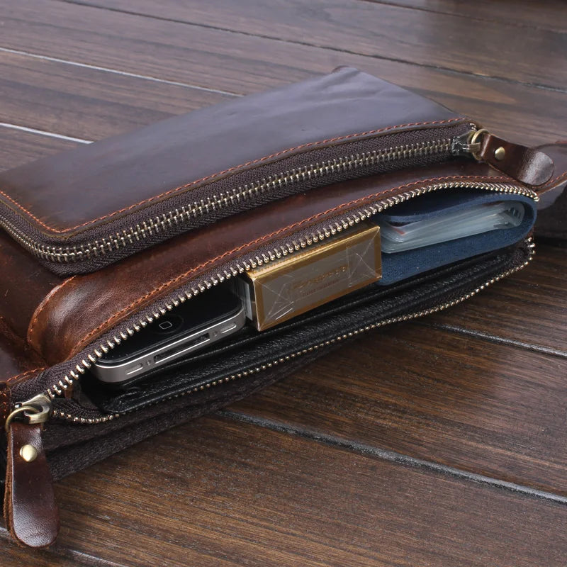 Vintage Cow Leather Men Waist Bag Casual Small Fanny Pack Male Belt Bag