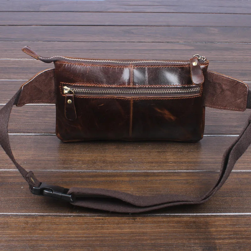 Vintage Cow Leather Men Waist Bag Casual Small Fanny Pack Male Belt Bag