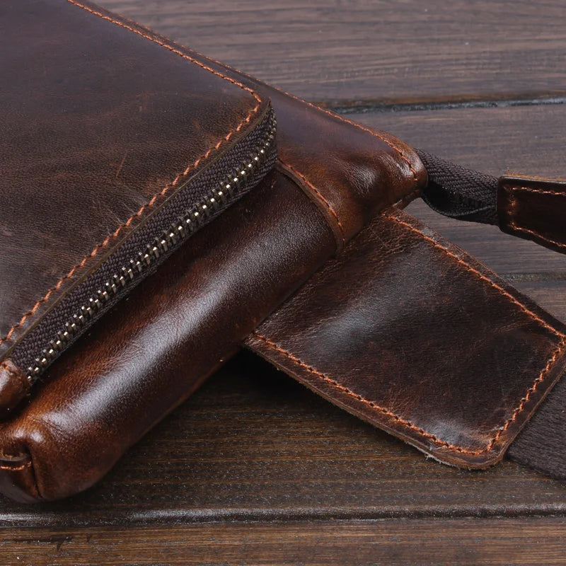 Vintage Cow Leather Men Waist Bag Casual Small Fanny Pack Male Belt Bag