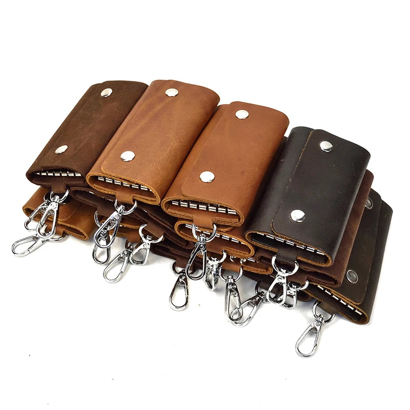 Vintage Leather Keychain Crazy Horse Key Holder