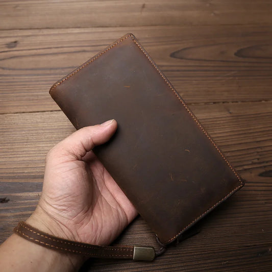Vintage Crazy Horse Leather Men's Long Wallet