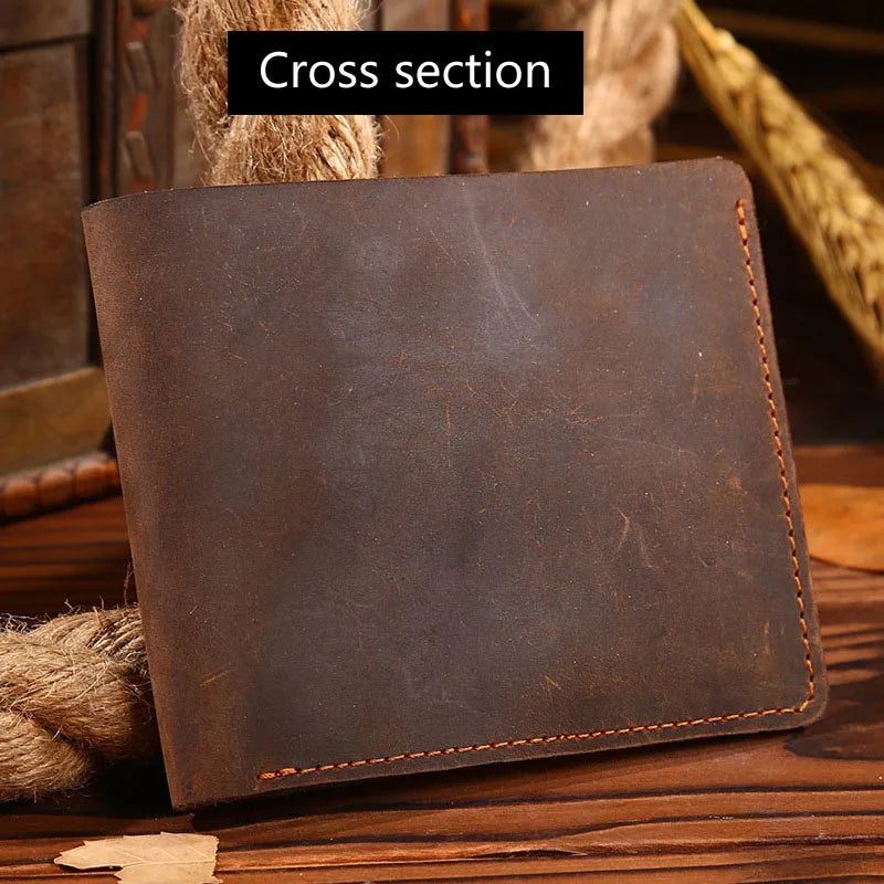 Vintage Crazy Horse Leather Men's Short Purse Casual Men's Bag