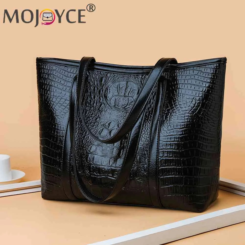 Vintage Crocodile Leather Women Handbag Large Capacity Shoulder Bag