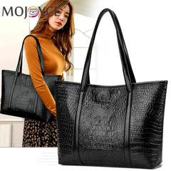 Vintage Crocodile Leather Women Handbag Large Capacity Shoulder Bag