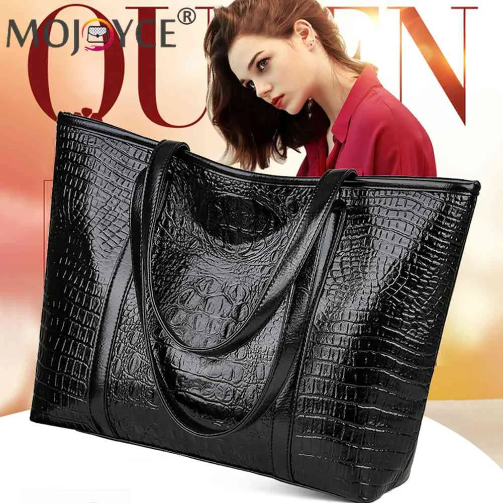 Vintage Crocodile Leather Women Handbag Large Capacity Shoulder Bag