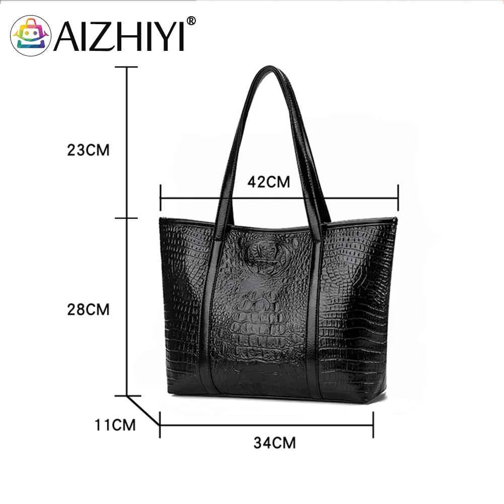 Vintage Crocodile Leather Women Handbag Large Capacity Shoulder Shopping Bag