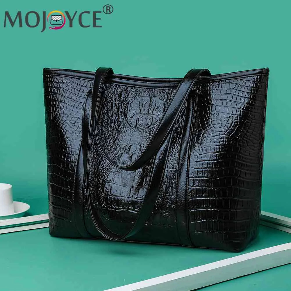 Vintage Crocodile Leather Women Handbag Large Capacity Shoulder Bag