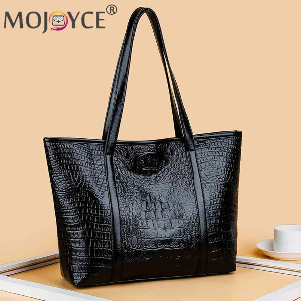 Vintage Crocodile Leather Women Handbag Large Capacity Shoulder Bag